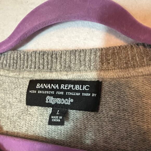 Banana Republic Merino Wool Fine Italian Yarn Sweater Filpucci Stripe Mens Sz L - Picture 2 of 7